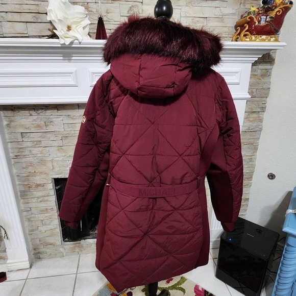 Michael Kors burgundy and gold long puffer coat faux fur trim plus size 3X NEW!! - Picture 10 of 10